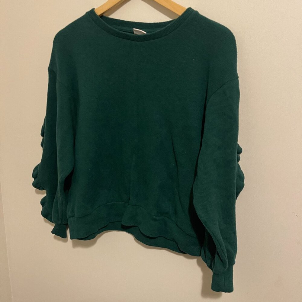 A New Day Green Ruffle Sleeve Sweatshirt – Size M